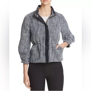 Donna Karan New York women's dark blue textured zip Jacket withfaux leather trim